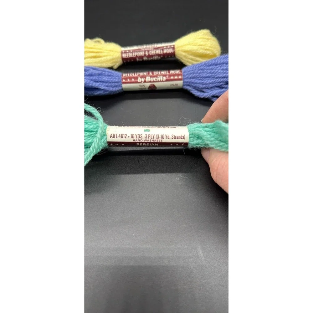 Bucilla Persian Needlepoint & Crewel 100% Wool 3-Ply Lot of 3 Yellow Blue Green